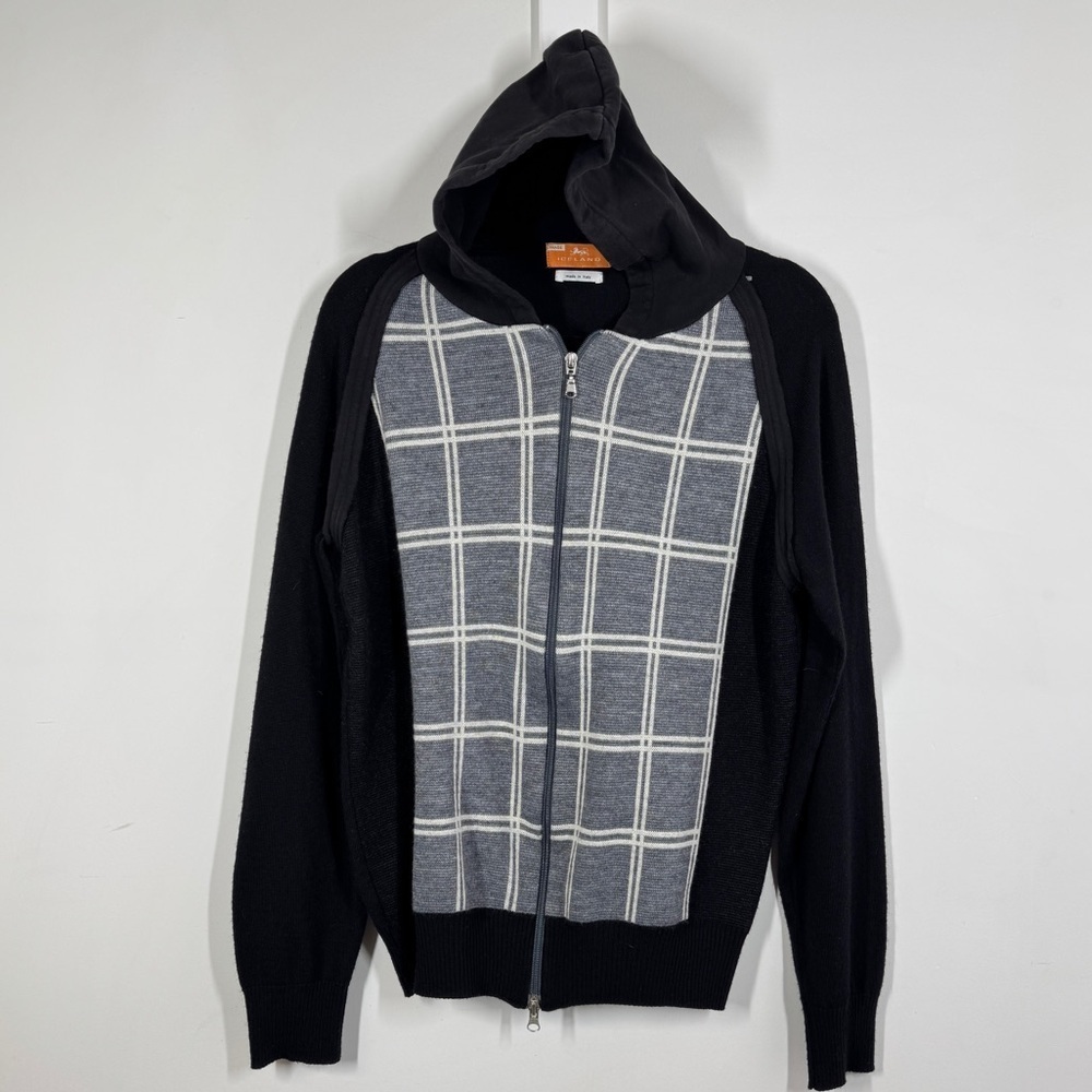 Trade Iceland Black Gray Zip Hoodie Sweater Mens Size XL Wool Blend Italy - Picture 3 of 13